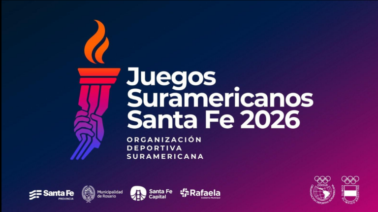 Flyer de los XIII Juegos Suramericanos Santa Fe 2026, que se realizarán del 12 al 26 de septiembre de 2026 en Santa Fe, Rosario y Rafaela. El evento reunirá a delegaciones de distintos países de Sudamérica para competir en numerosas disciplinas deportivas. La propuesta invita a vivir una gran celebración internacional del deporte en la provincia de Santa Fe