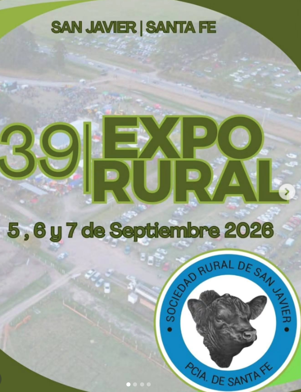 Flyer de la 39.ª Expo Rural de San Javier, Santa Fe. El evento se realizará los días 5, 6 y 7 de septiembre de 2026. La actividad es organizada por la Sociedad Rural de San Javier, provincia de Santa Fe